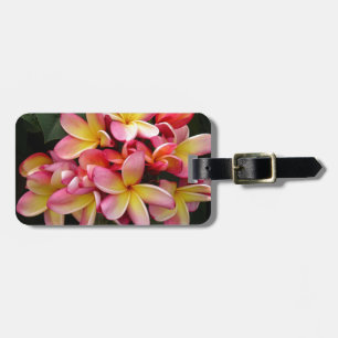 Pink and Yellow Tropical Plumeria Flowers Luggage Tag