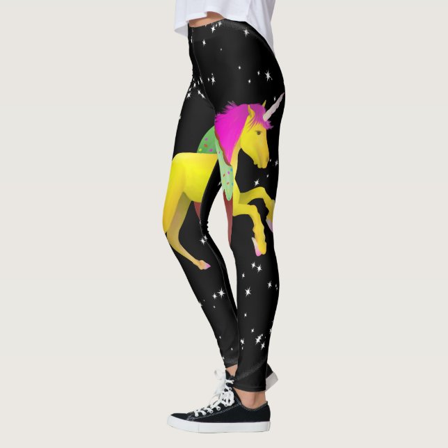 Pink and Yellow Unicorn Jumping Through a Doughnut Leggings (Left)
