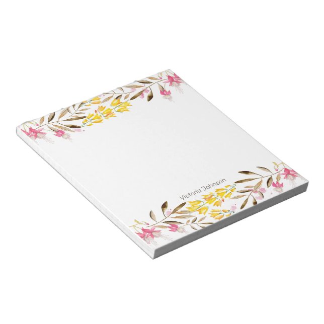 Pink and Yellow Watercolor Flower Border Notepad (Angled)
