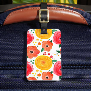 Pink and Yellow Watercolor Flowers Luggage Tag