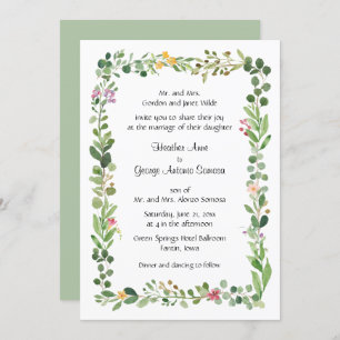 Pink and Yellow Wildflowers and Greenery Wedding Invitation