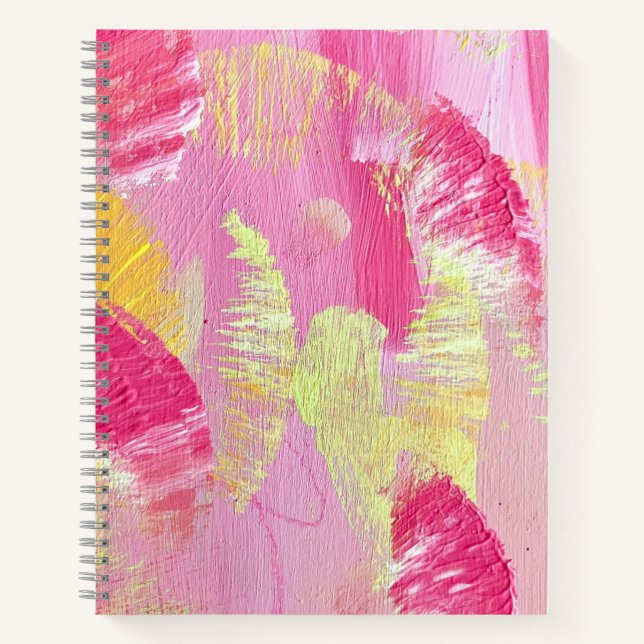 Pink and Yellow Wings Abstract Art Spiral Notebook (Front)