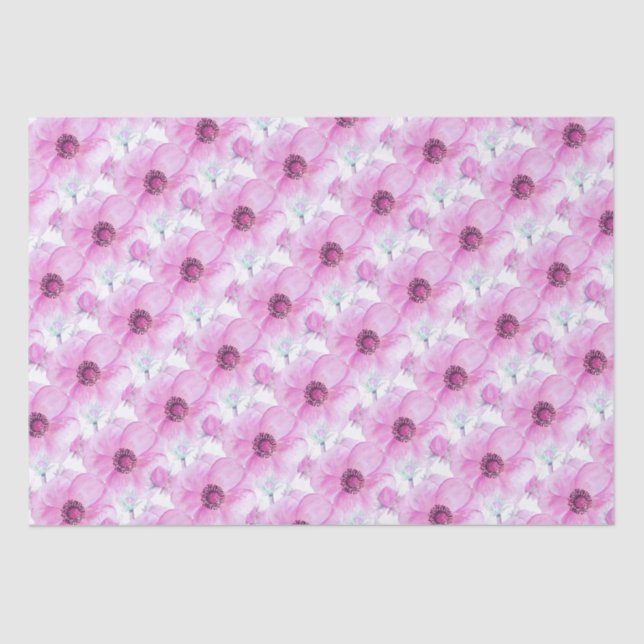 Pink anemone botanical watercolor art tissue paper (Front)
