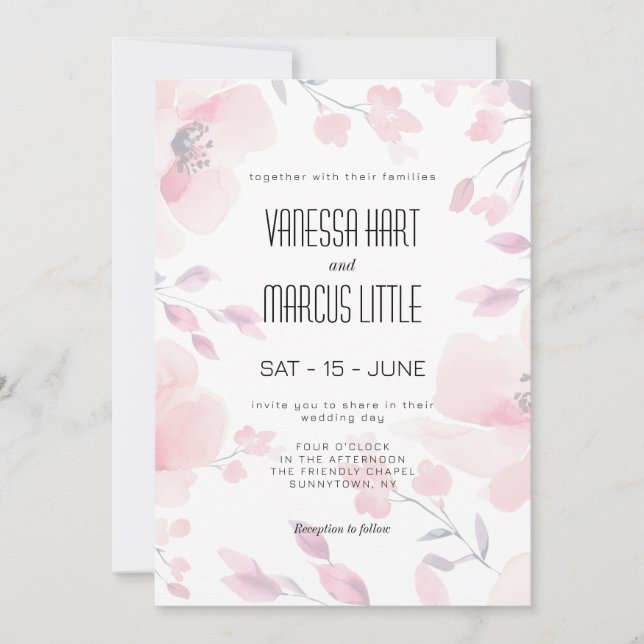 Pink Anemone Floral Wedding Invitation (Front)