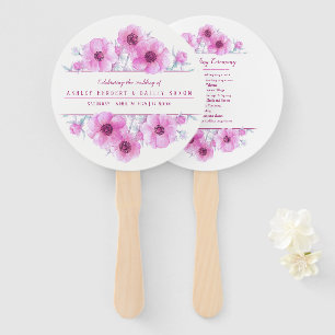 Pink anemone flower art ceremony wedding fans
