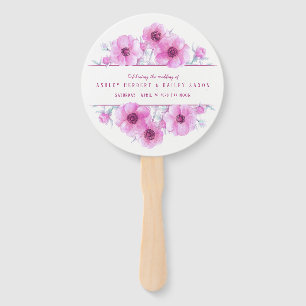Pink anemone flower watercolor wedding fan