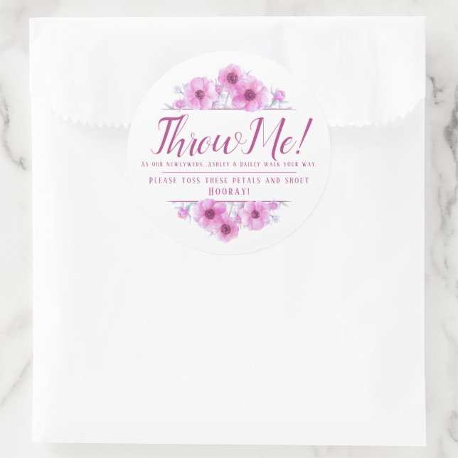 Pink anemone flowers art wedding toss me petals classic round sticker (Bag)