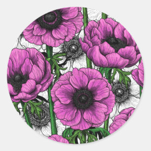 Pink anemone garden classic round sticker