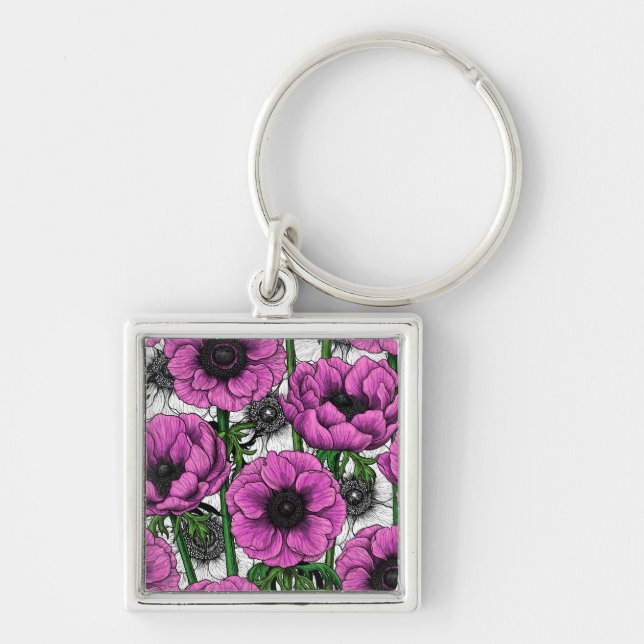 Pink anemone garden key ring (Front)