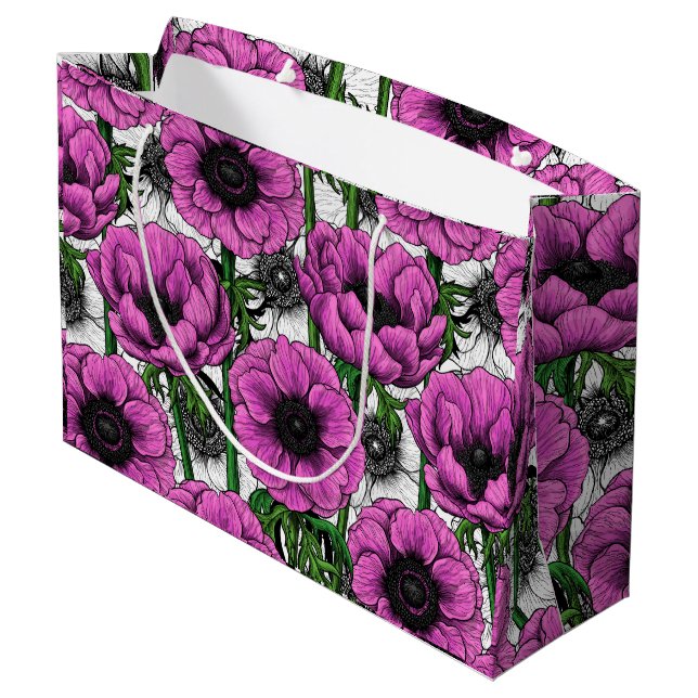 Pink anemone garden large gift bag (Back Angled)