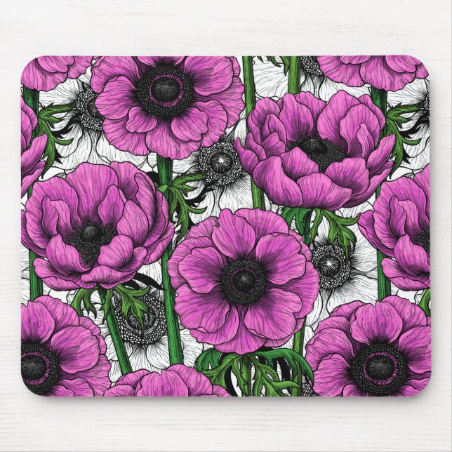 Pink anemone garden mouse pad (Front)