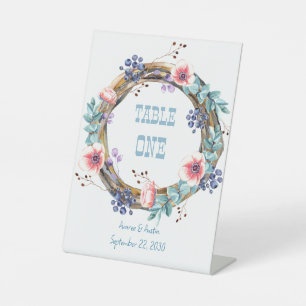 Pink Anemones and Blueberries Tabletop  Pedestal Sign