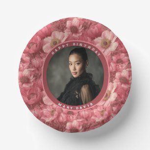 Pink Anemones Petal 70Th Birthday Celebration Paper Plate