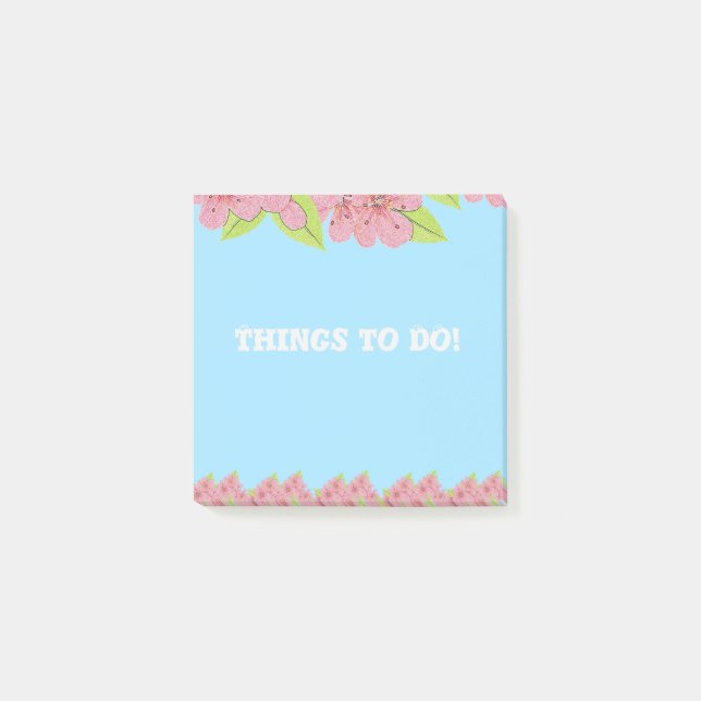Pink Anemones Things To DO Blue Post-It Notes (Front)