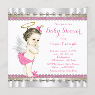 Pink Angel Baby Girl Shower Invitation
