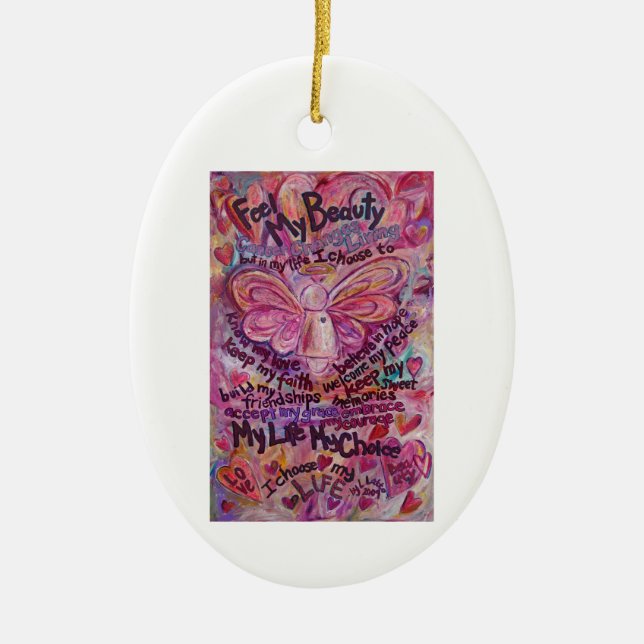 Pink Angel Cancer Poem Art Custom Gift Ornament (Front)