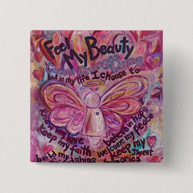 Pink Angel Cancer Poem Art Custom Pin Button (Front)