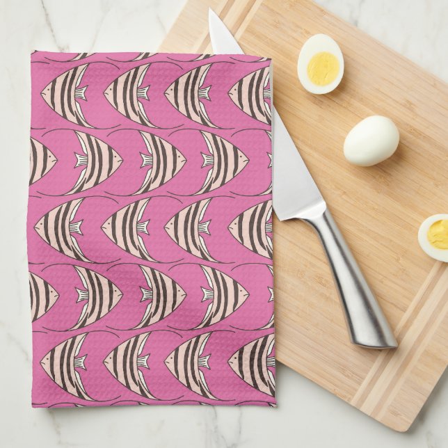 Pink Angel Fish Tea Towel (Quarter Fold)