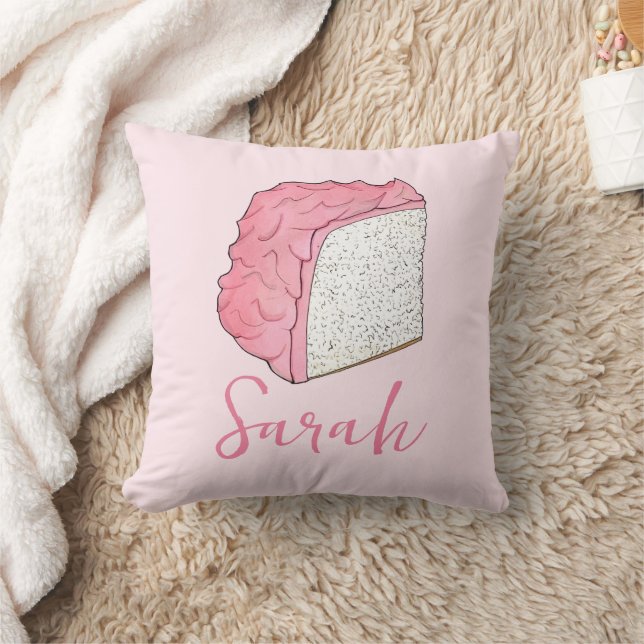 Pink Angel Food Cake Slice Baking Personalised Cushion (Blanket)