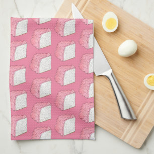 Pink Angel Food Sponge Cake Slice Baking Foodie Tea Towel