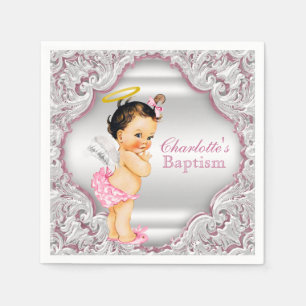 Pink Angel Girl Baptism Napkin