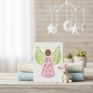 Pink Angel Green Swirl Wings Spiritual Decorative  Card