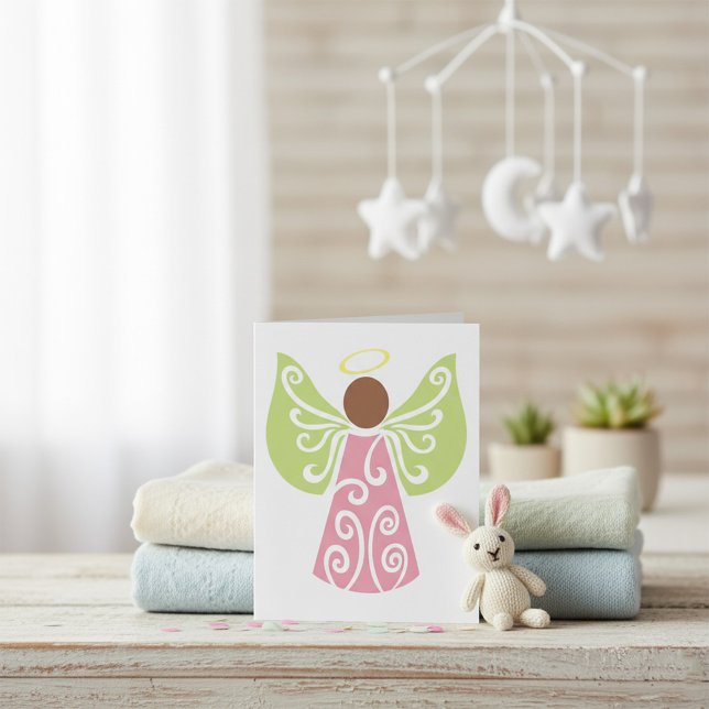 Pink Angel Green Swirl Wings Spiritual Decorative  Card (Creator Uploaded)