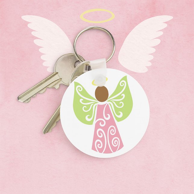 Pink Angel Green Swirl Wings Spiritual Decorative  Key Ring (Creator Uploaded)