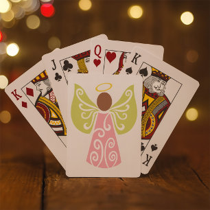 Pink Angel Green Swirl Wings Spiritual Decorative  Playing Cards