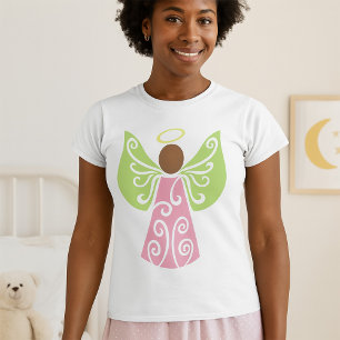 Pink Angel Green Swirl Wings Spiritual Decorative  T-Shirt