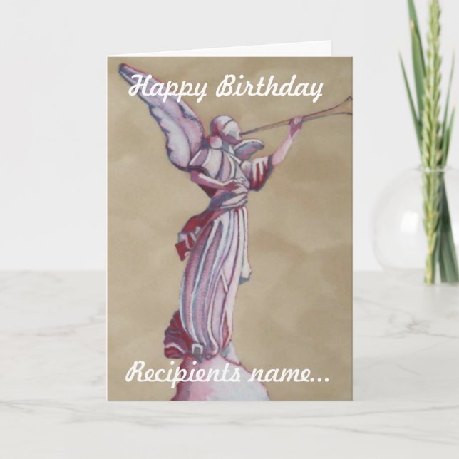Pink Angel Personalised Happy Birthday Art Card (Front)