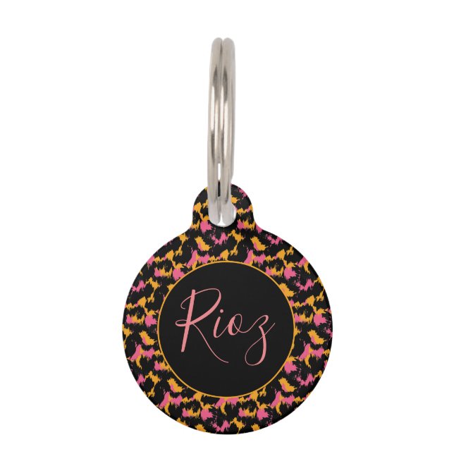 Pink Animal  Pattern Black Name   Pet Tag (Front)