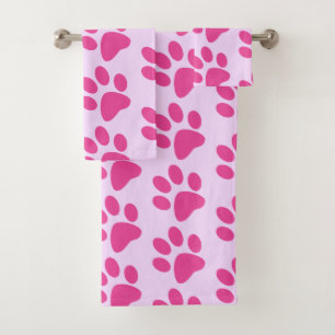 Pink Animal Paw Print Bath Towel Set
