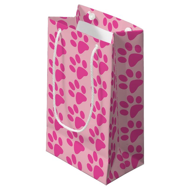 Pink Animal Paw Print Small Gift Bag (Front Angled)