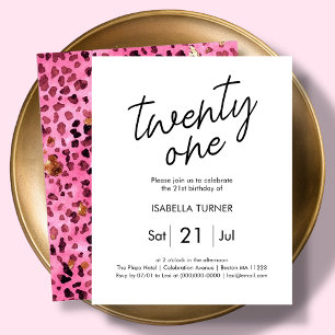 Pink Animal Print 21st Birthday Invitation