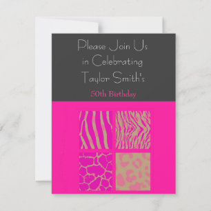 Pink Animal Print Birthday Invitation