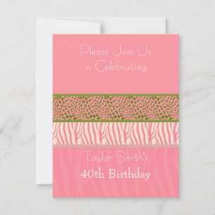 Pink Animal Print Birthday Invitation