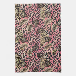 Pink Animal Print Fusion - Seamless Pattern Tea Towel