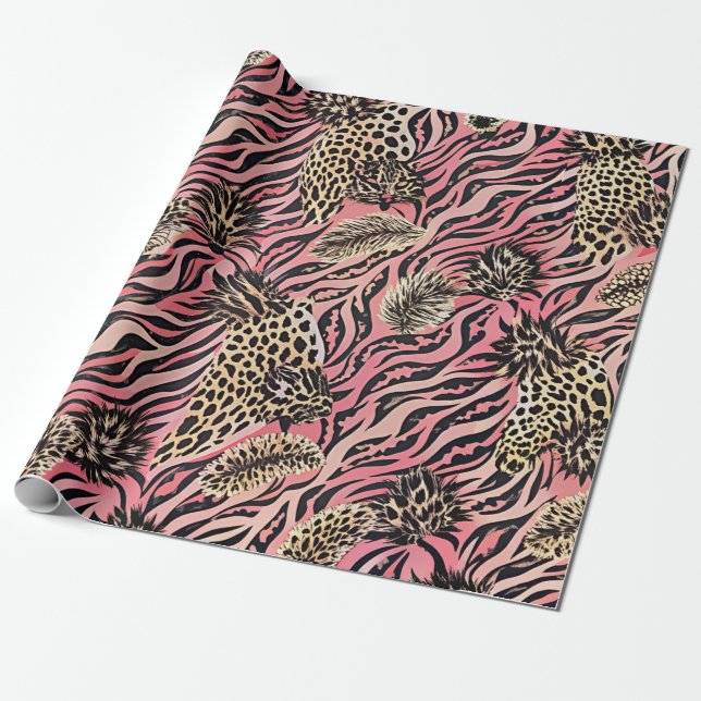 Pink Animal Print Fusion - Seamless Pattern Wrapping Paper (Unrolled)