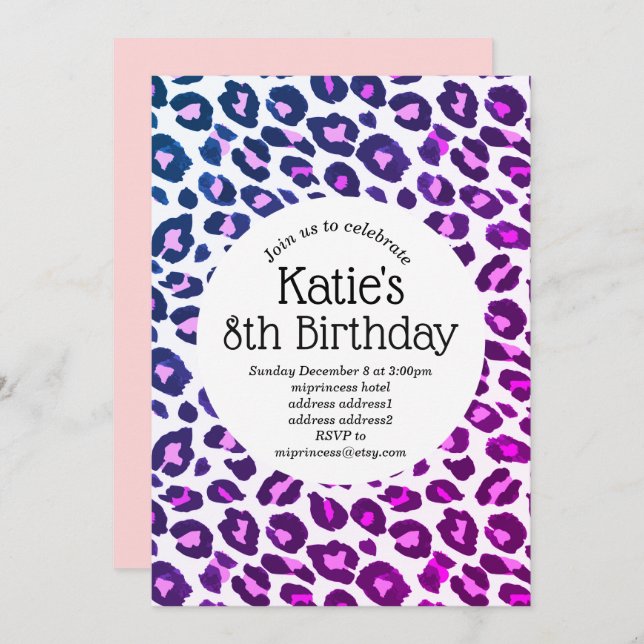 pink animal print, Leopard ,cheetah birthday Invitation (Front/Back)
