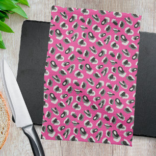 Pink animal print pattern tea towel