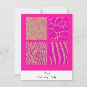 Pink Animal Prints Birthday Invitation