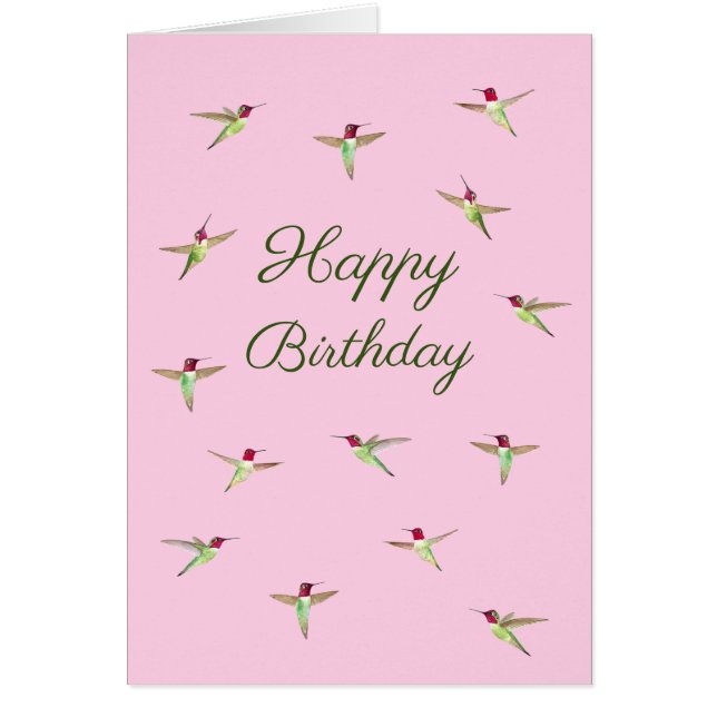 Pink Anna's Hummingbirds Birthday Card (Front)