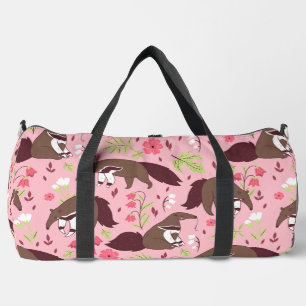 pink anteater cute animal floral duffle bag