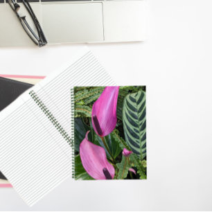 Pink Anthurium Blooms and Leafy Foliage Notebook