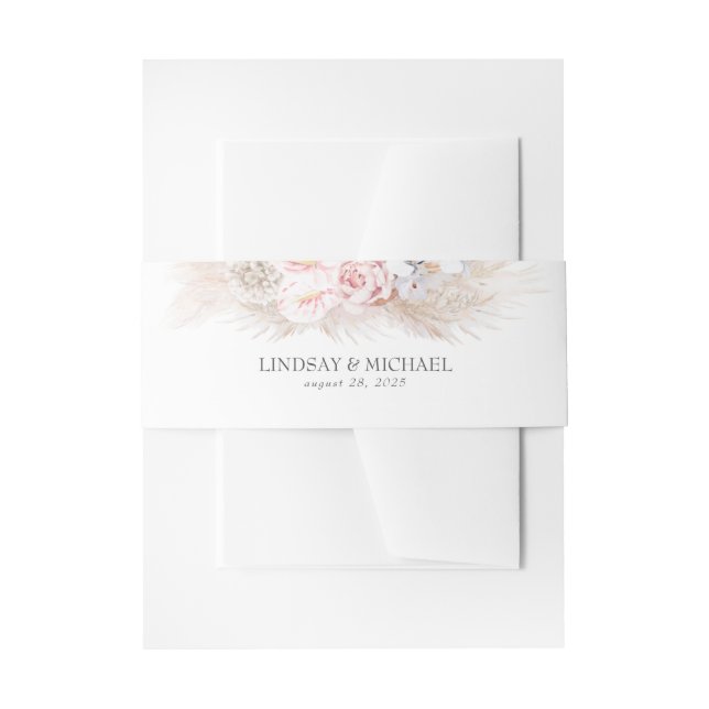Pink Anthuriums and Pampas Grass Elegant Exotic Invitation Belly Band (Front Example)