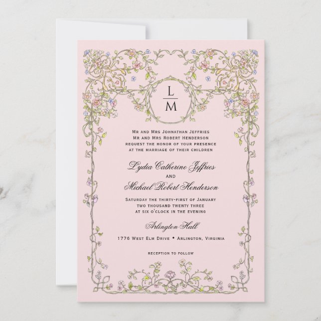 Pink Antique Paris Monogram Invitation (Front)