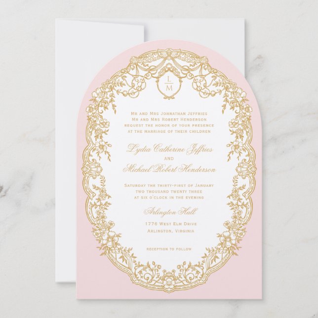 Pink Antique Paris Monogram Invitation (Front)