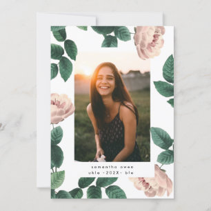 Pink Antique Rose Photo University Grad Announcement