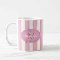Pink & Antique White Stripes Bronze Monogram